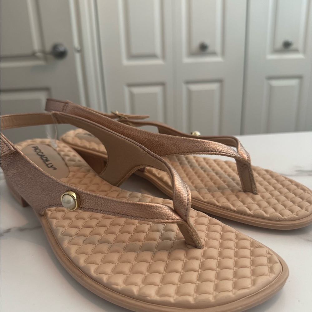 Tan Quilted Sandals with Metallic Straps